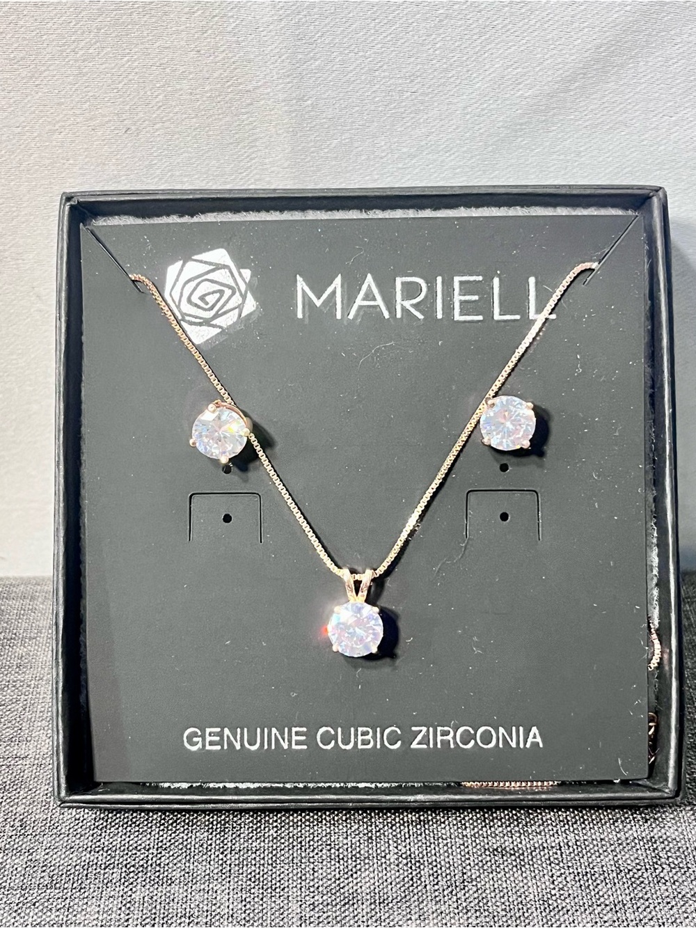 Marielle Rose Gold Cubic Zirconia Necklace & Earring Set - Pink/White Stones